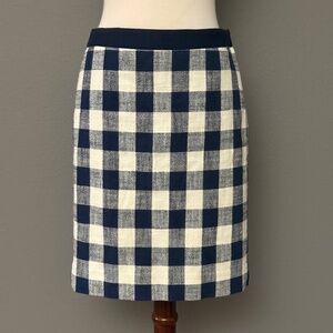 J Crew The Pencil Skirt Sz 4 Plaid Gingham Navy White Business Casual Women's